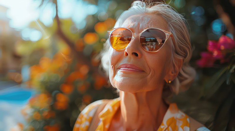 an older woman outside in the sun with dental implants